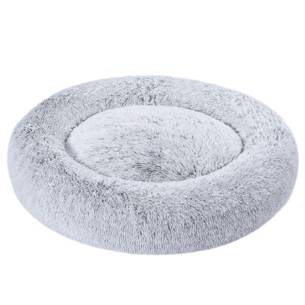 Donut Pet Bolster Faux Fur Bed for Dog, Grey, 36" x 36"