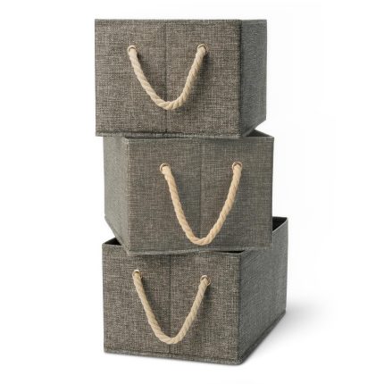 Foldable Storage Bins with Rope Handles, Charcoal, Large, Pack of 3