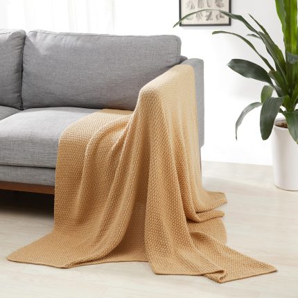 Chunky Cable Knit Throw Blanket for Couch, Sofa, Bed, Lightweight Soft Cozy, Sand, 50"x 60"